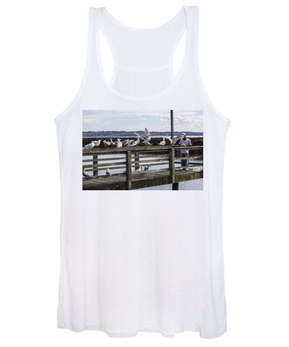 Bird Women's Tank Top featuring the photograph Dinner at the Marina by Cathy Anderson