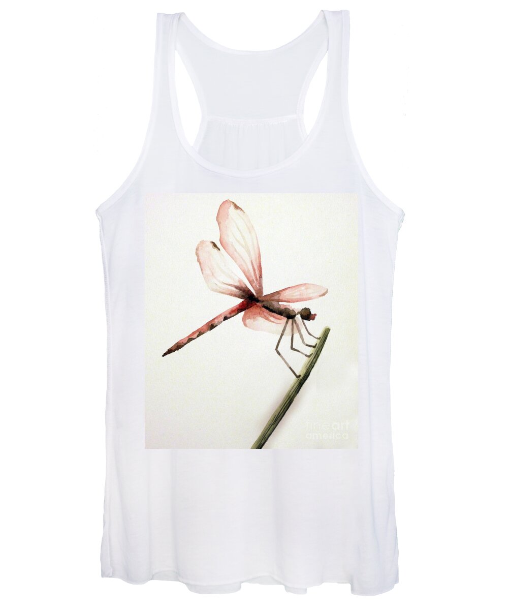 Dragonfly Women's Tank Top featuring the painting Dragonfly by Lynellen Nielsen