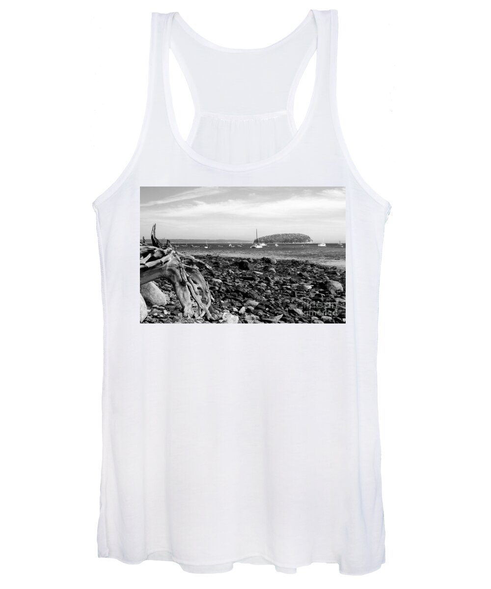 Driftwood On Rocky Beach Women's Tank Top featuring the photograph Driftwood and Harbor by Jemmy Archer