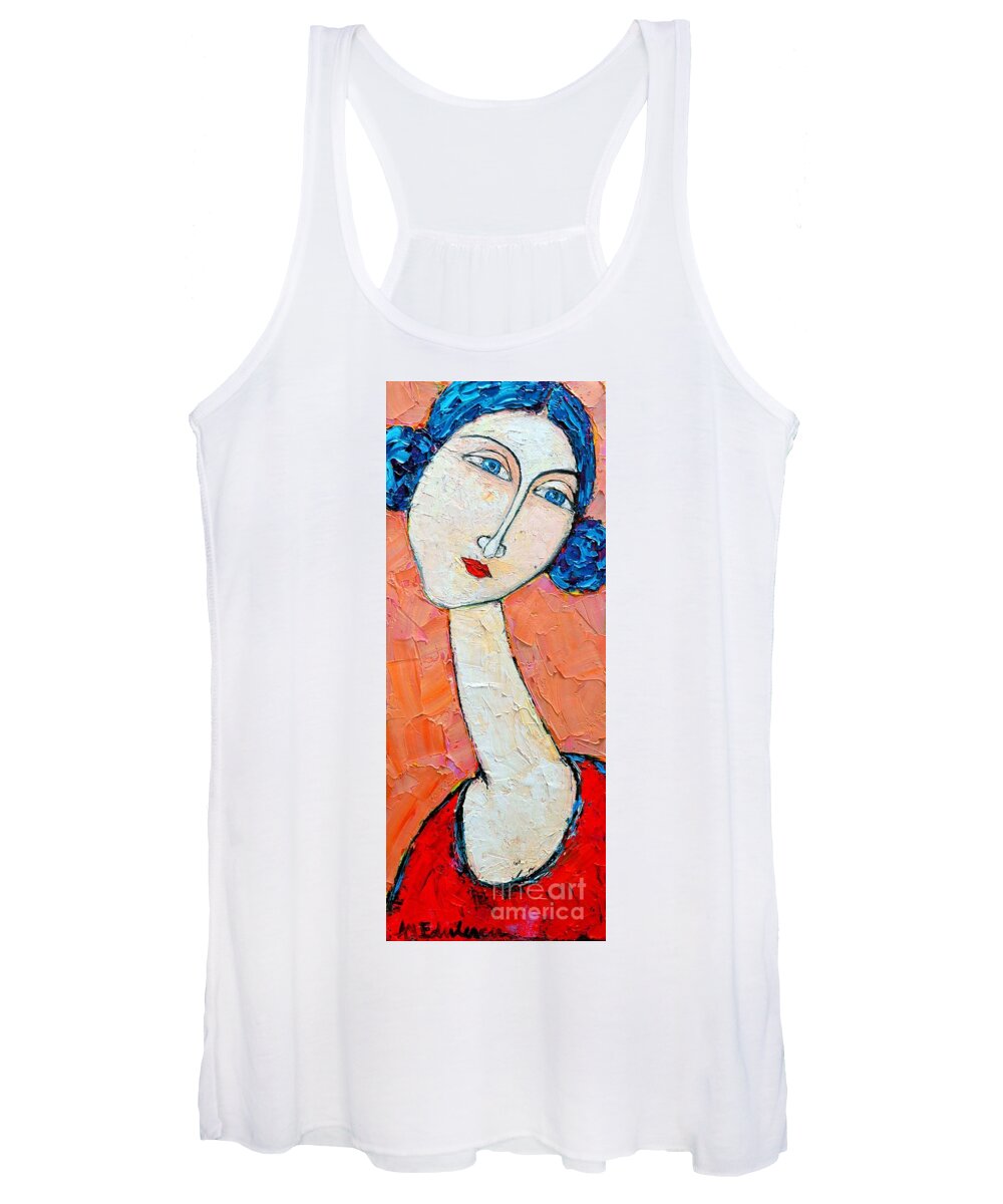 Portrait Women's Tank Top featuring the painting Femininity by Ana Maria Edulescu