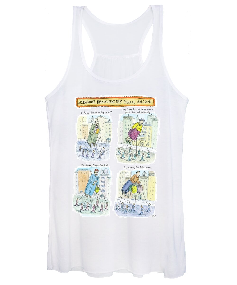 Ballon Women's Tank Top featuring the drawing Four Balloons Of Various Unknown People by Roz Chast