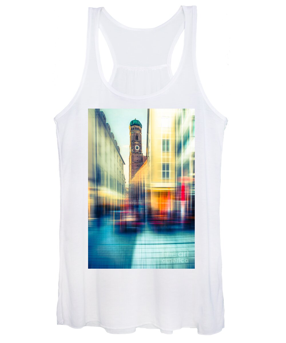 People Women's Tank Top featuring the photograph Frauenkirche - Munich V - vintage by Hannes Cmarits