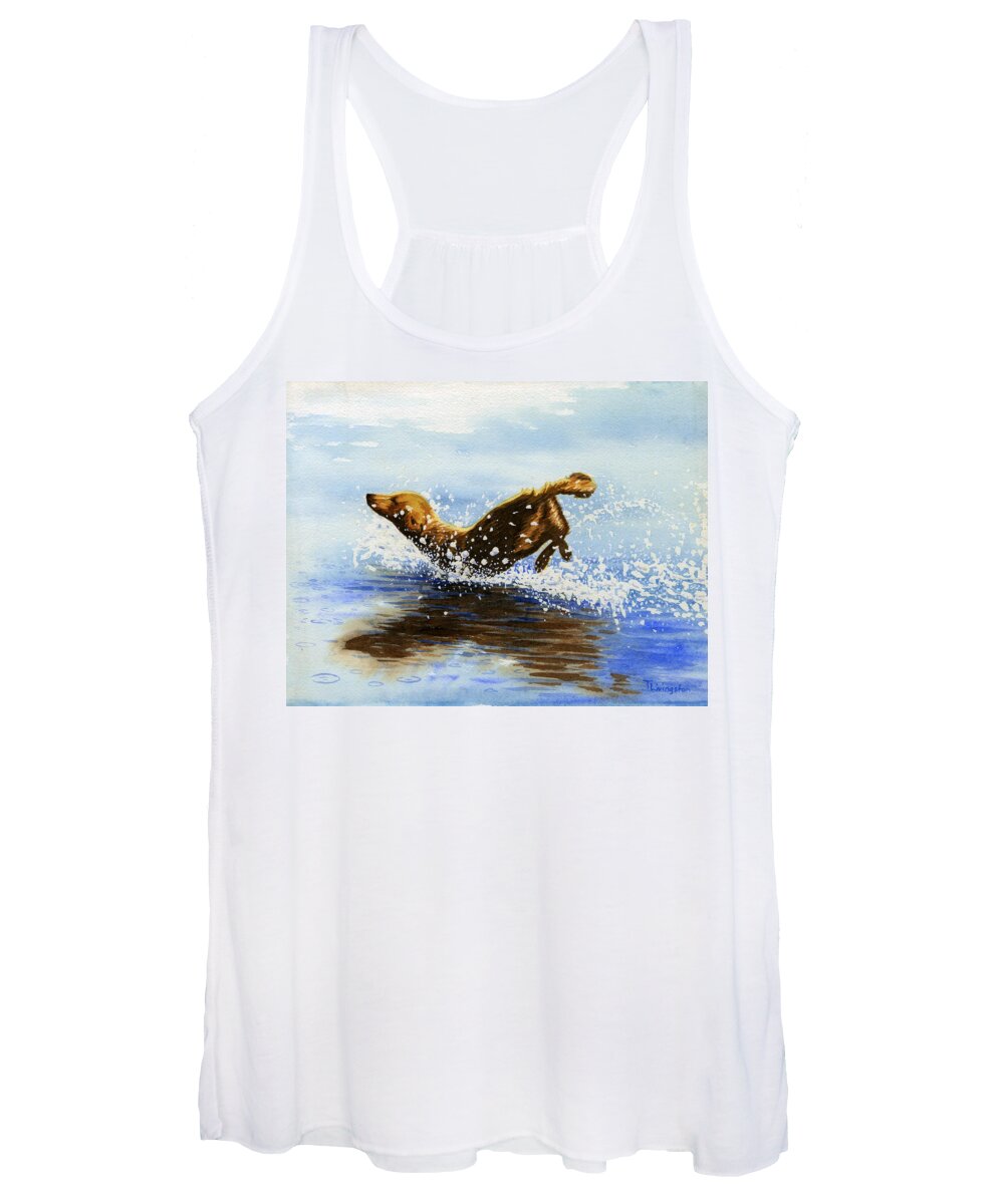 Watercolor Women's Tank Top featuring the painting Frolicking Dog by Timothy Livingston