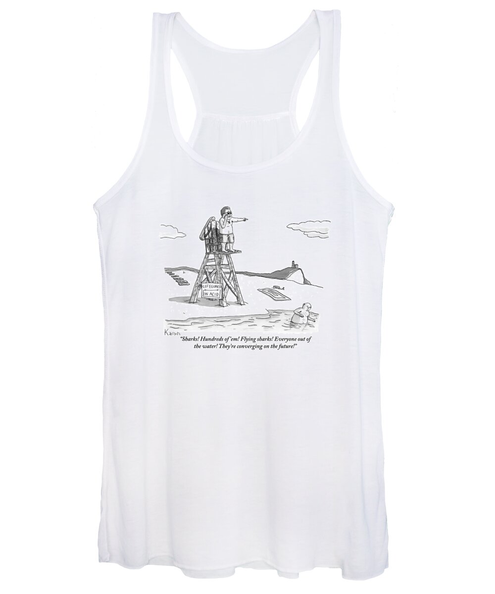 Lifeguards Women's Tank Top featuring the drawing From Atop His Chair by Zachary Kanin