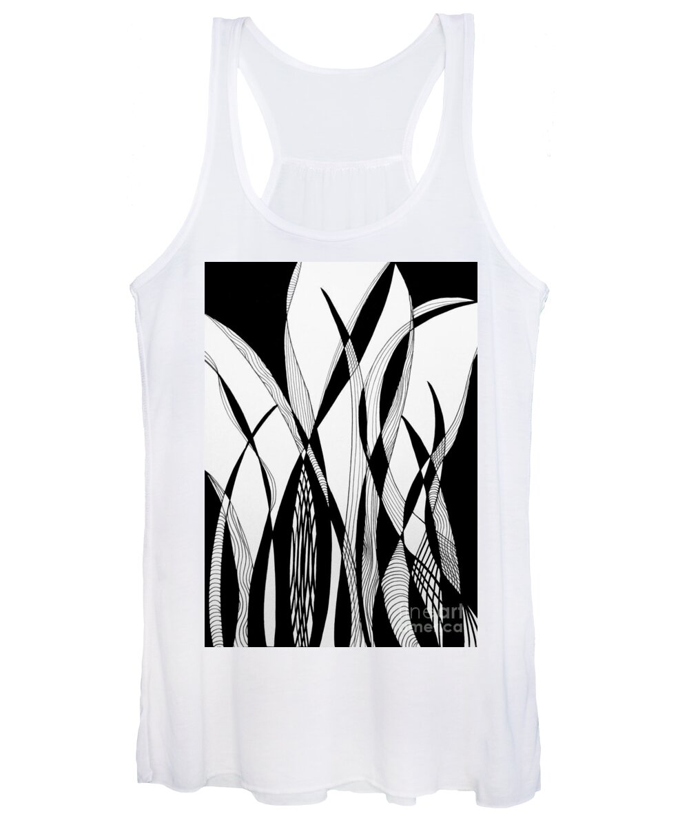 Black And White Women's Tank Top featuring the drawing Garden Grow by Lynellen Nielsen