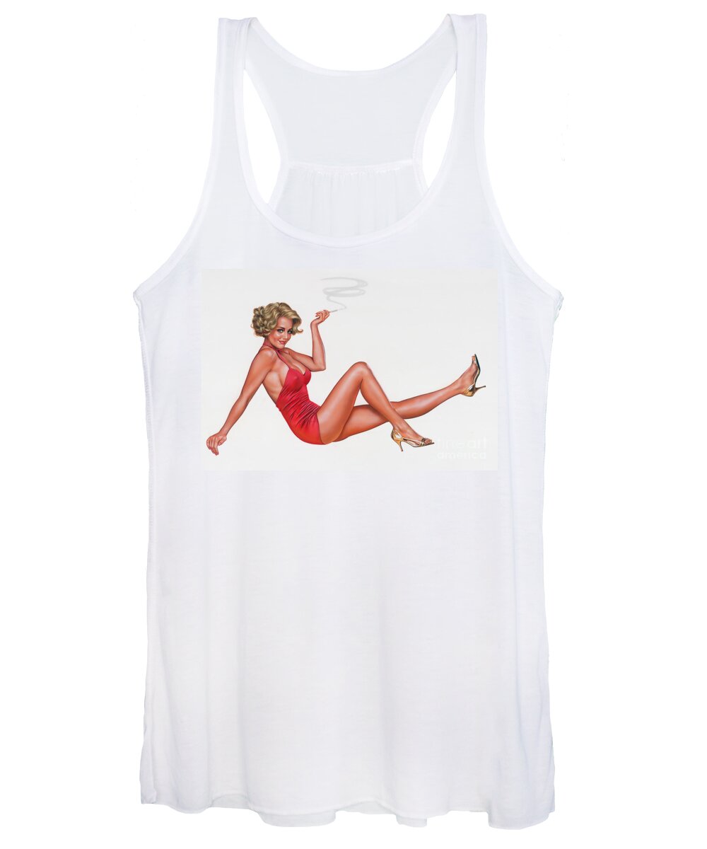 Portrait Women's Tank Top featuring the painting Girl In Pink Swimsuit by Dick Bobnick