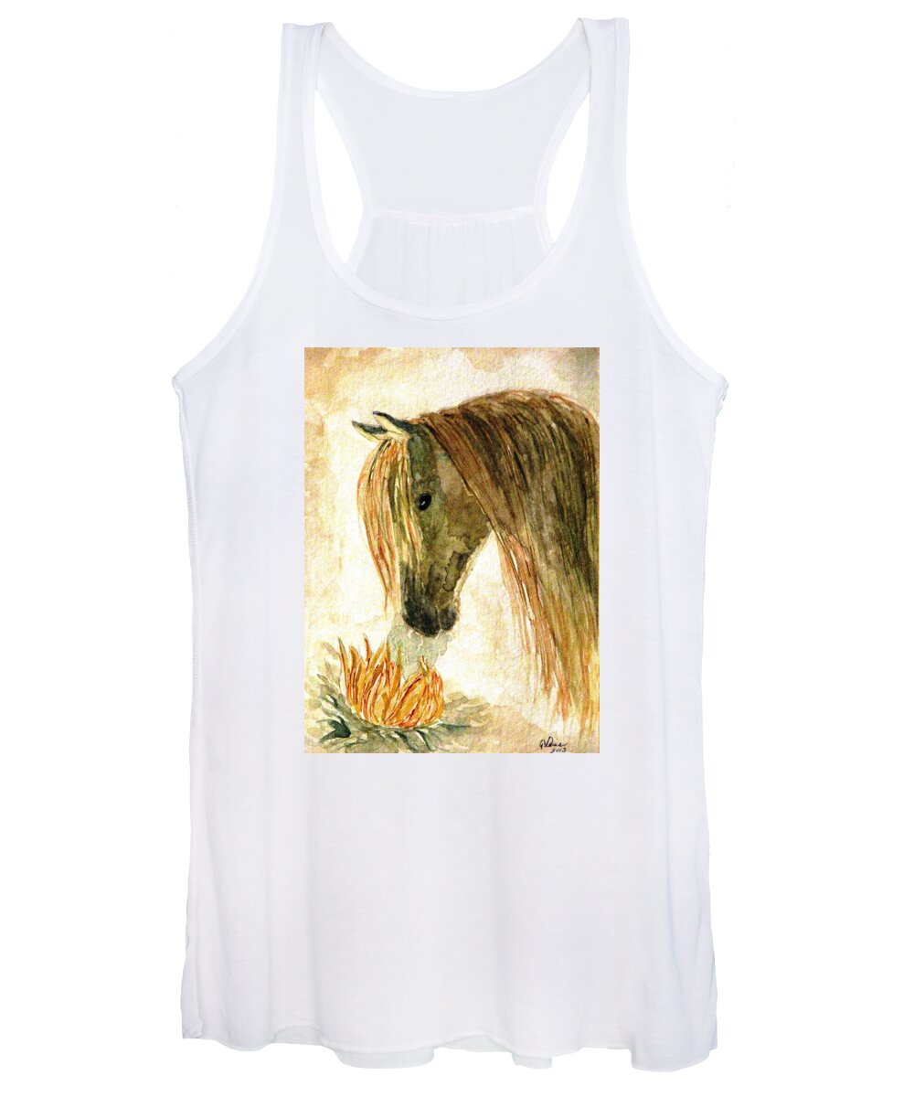 Sunflowers Women's Tank Top featuring the painting Greeting A Sunflower by Angela Davies