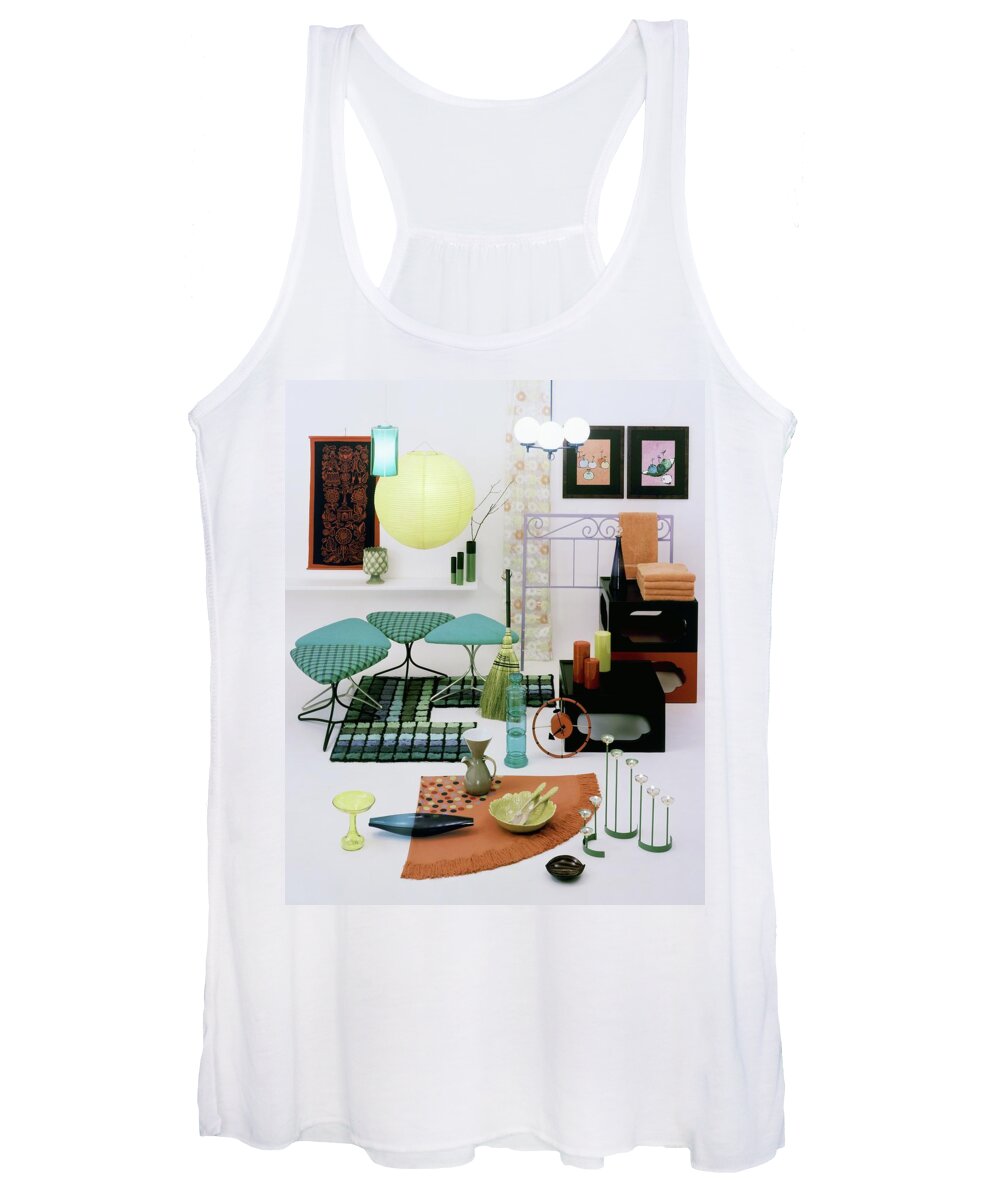 Home Women's Tank Top featuring the photograph Group Of Furniture And Decorations In 1960 Colors by Tom Yee