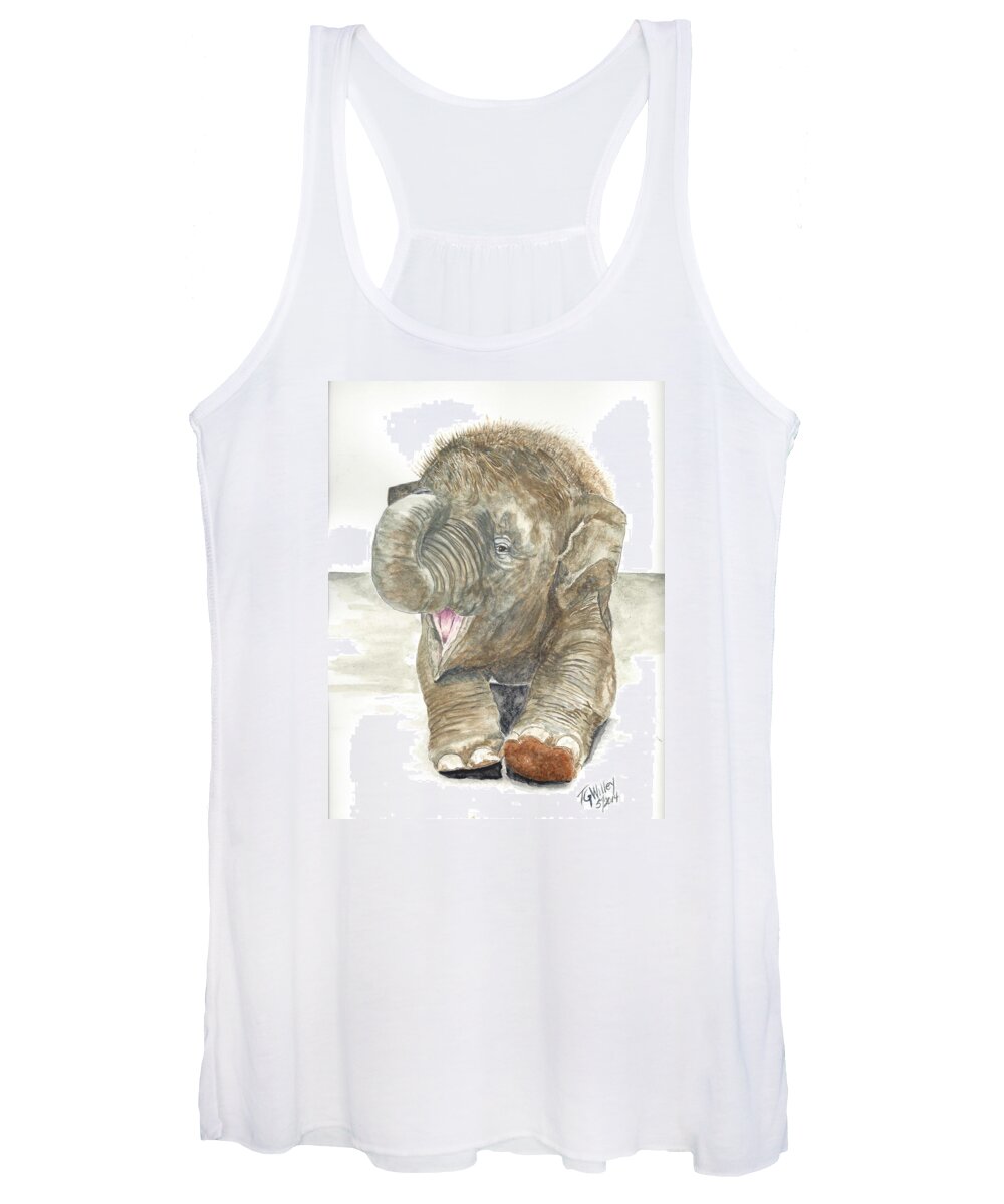 Animals Women's Tank Top featuring the painting Happy Baby Elephant by Toni Willey