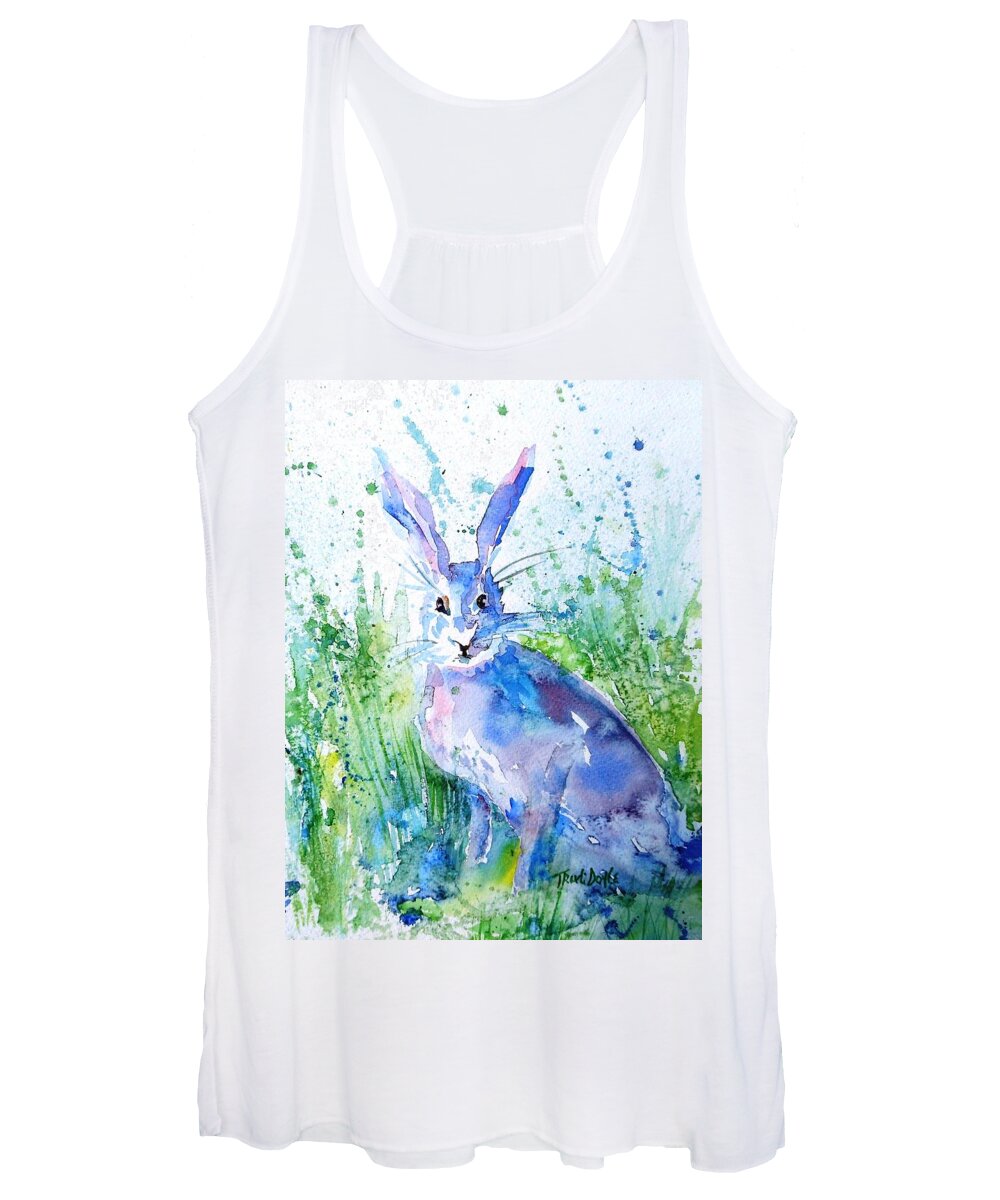 Hare Women's Tank Top featuring the painting Hare Stare by Trudi Doyle