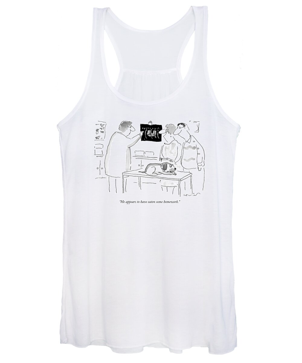 Animals Women's Tank Top featuring the drawing He Appears To Have Eaten Some Homework by Arnie Levin