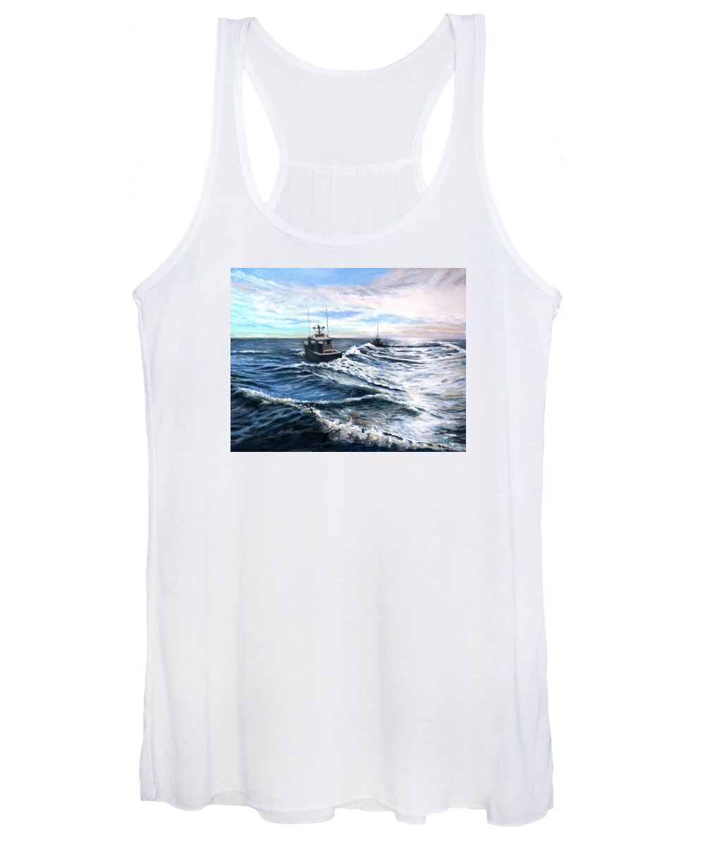 Boats Women's Tank Top featuring the painting Heading Out by Eileen Patten Oliver