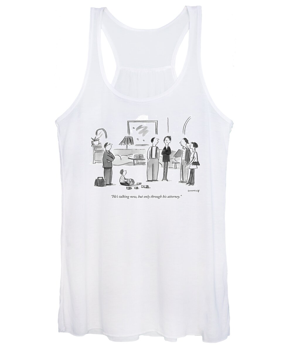 Children - General Women's Tank Top featuring the drawing He's Talking Now by Liza Donnelly