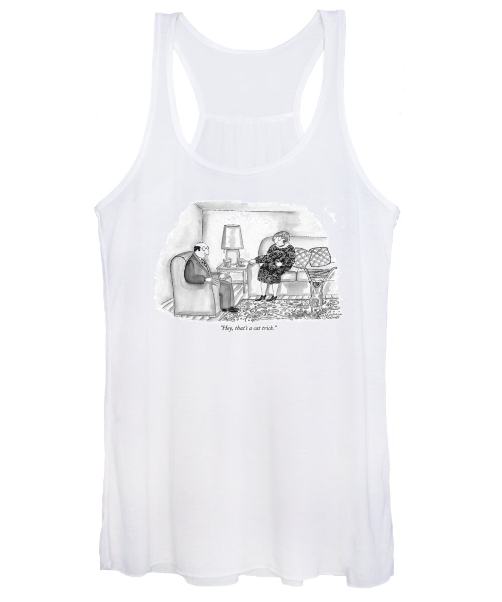 Cats Women's Tank Top featuring the drawing Hey, That's A Cat Trick by Victoria Roberts