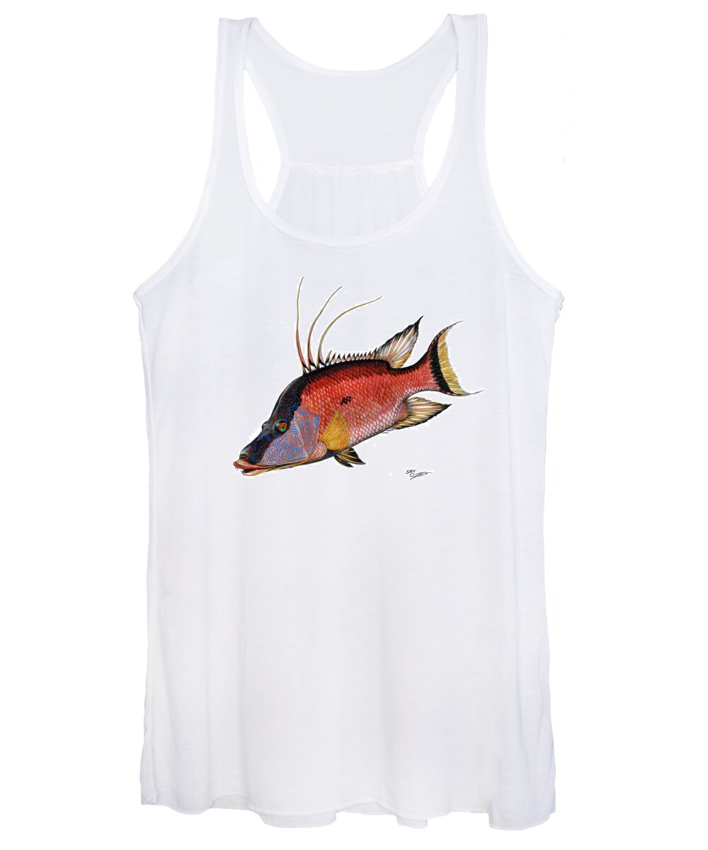 Hogfish Women's Tank Top featuring the painting Hogfish on white by Steve Ozment