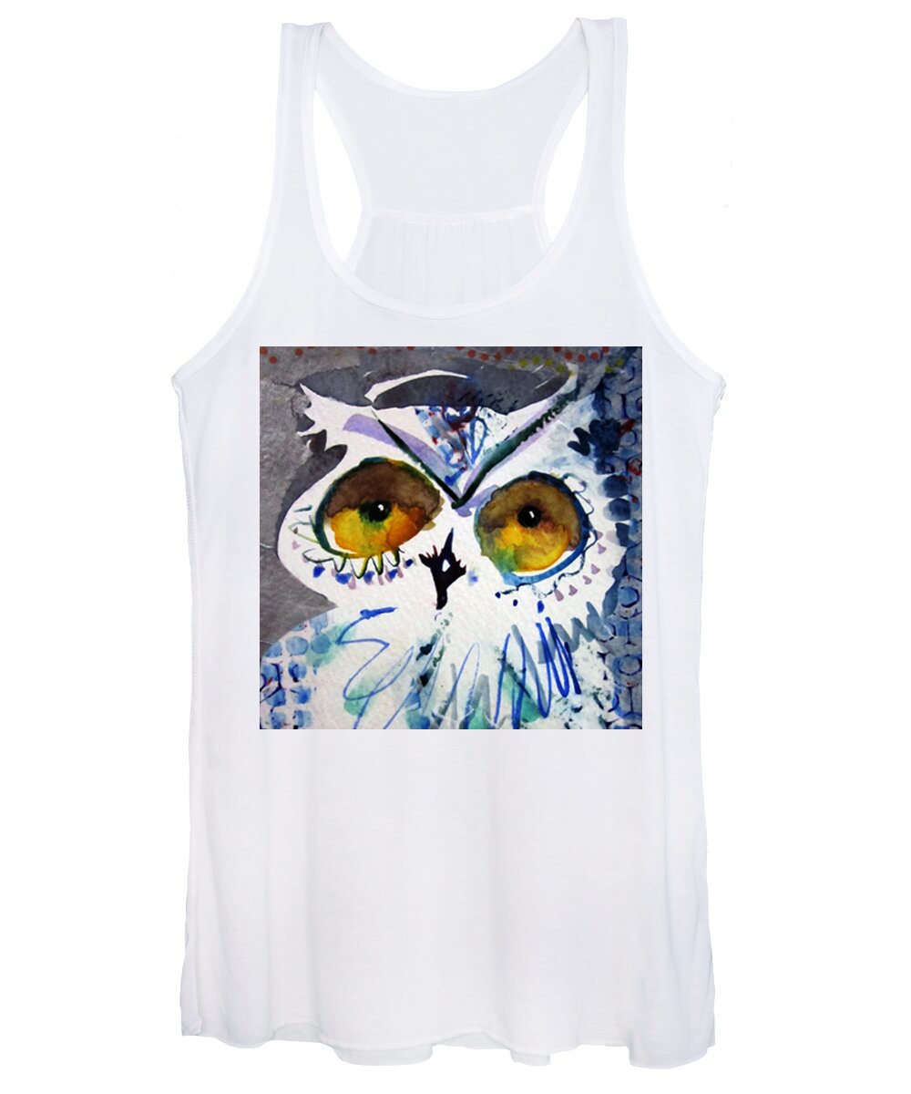 Moon Women's Tank Top featuring the painting Hoot Cropped by Laurel Bahe