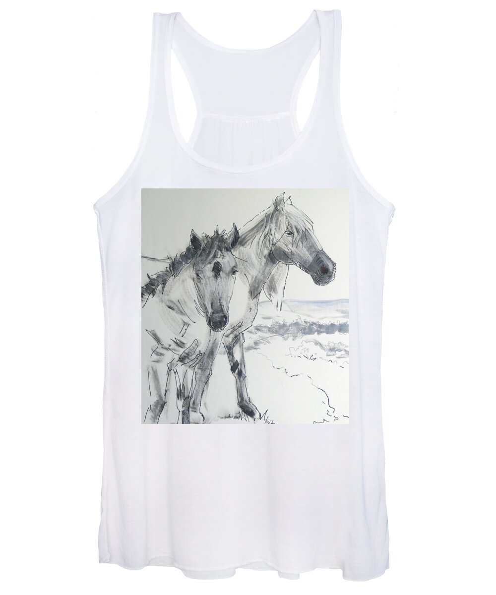 Horse Women's Tank Top featuring the painting Horse Drawing by Mike Jory