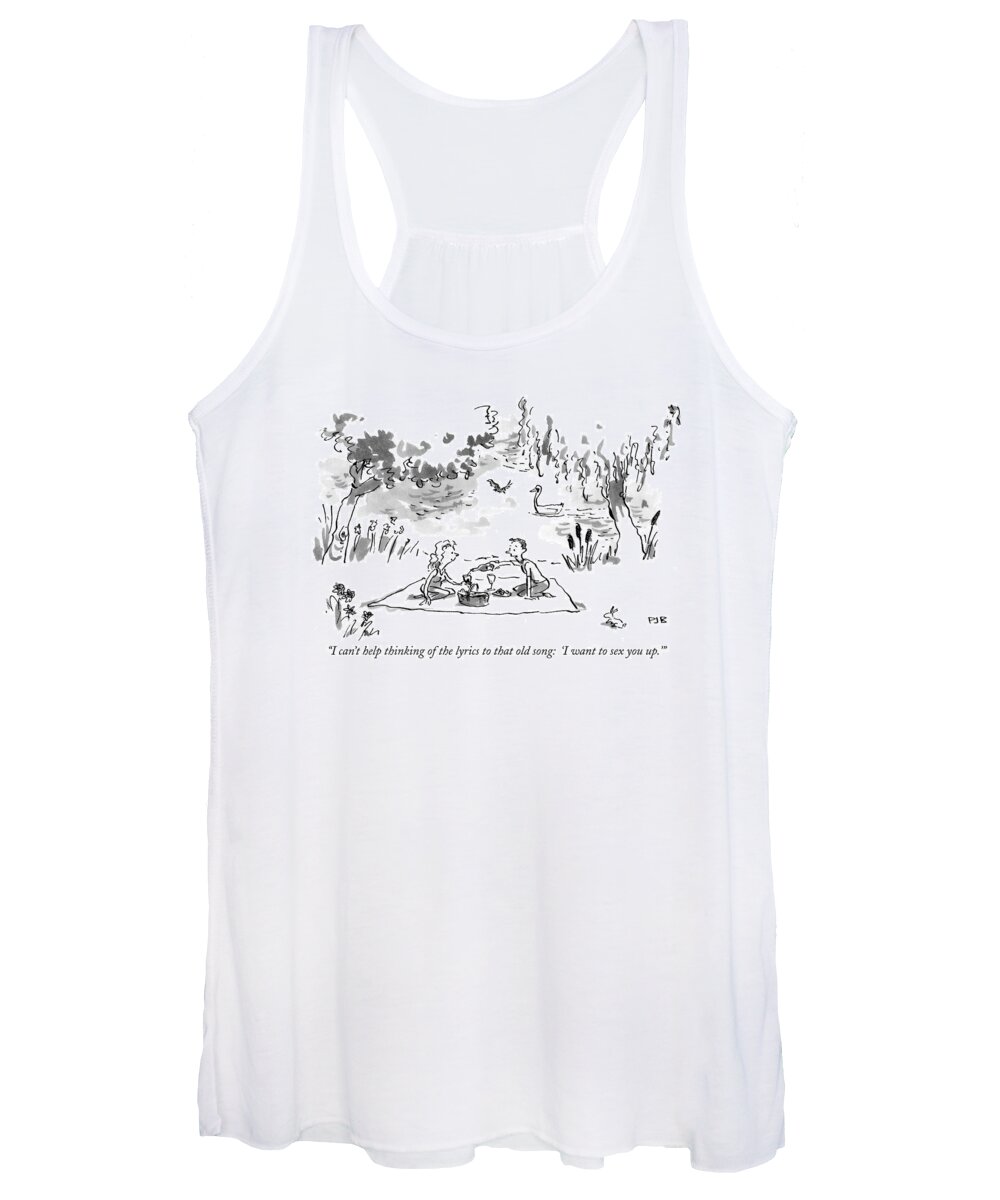 Sex Women's Tank Top featuring the drawing I Can't Help Thinking Of The Lyrics To That Old by Pat Byrnes