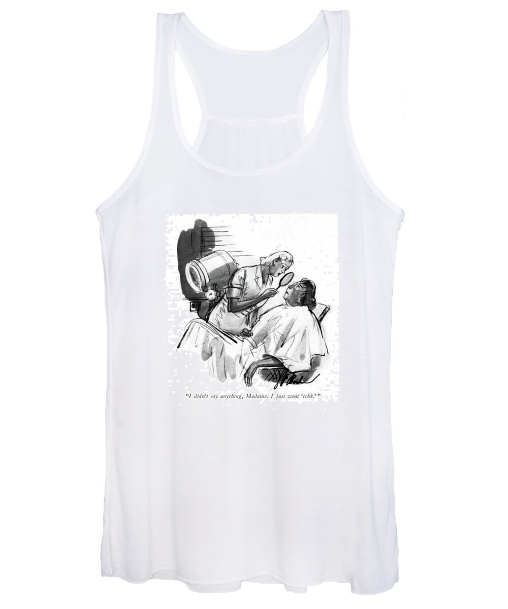 110940 Pba Perry Barlow Nurse To Patient.
 Alarm Alarmed Doctor Doctors Examination Examine ?tness Health Medical Nurse Patient Patients Physician Worried Worry Women's Tank Top featuring the drawing I Didn't Say Anything by Perry Barlow