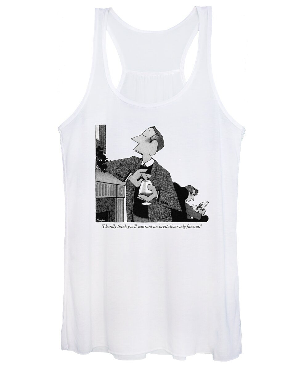 
(man Leaning On Fireplace Mantle To Woman Reading In Chair.)relationships Women's Tank Top featuring the drawing I Hardly Think You'll Warrant An Invitation-only by William Haefeli