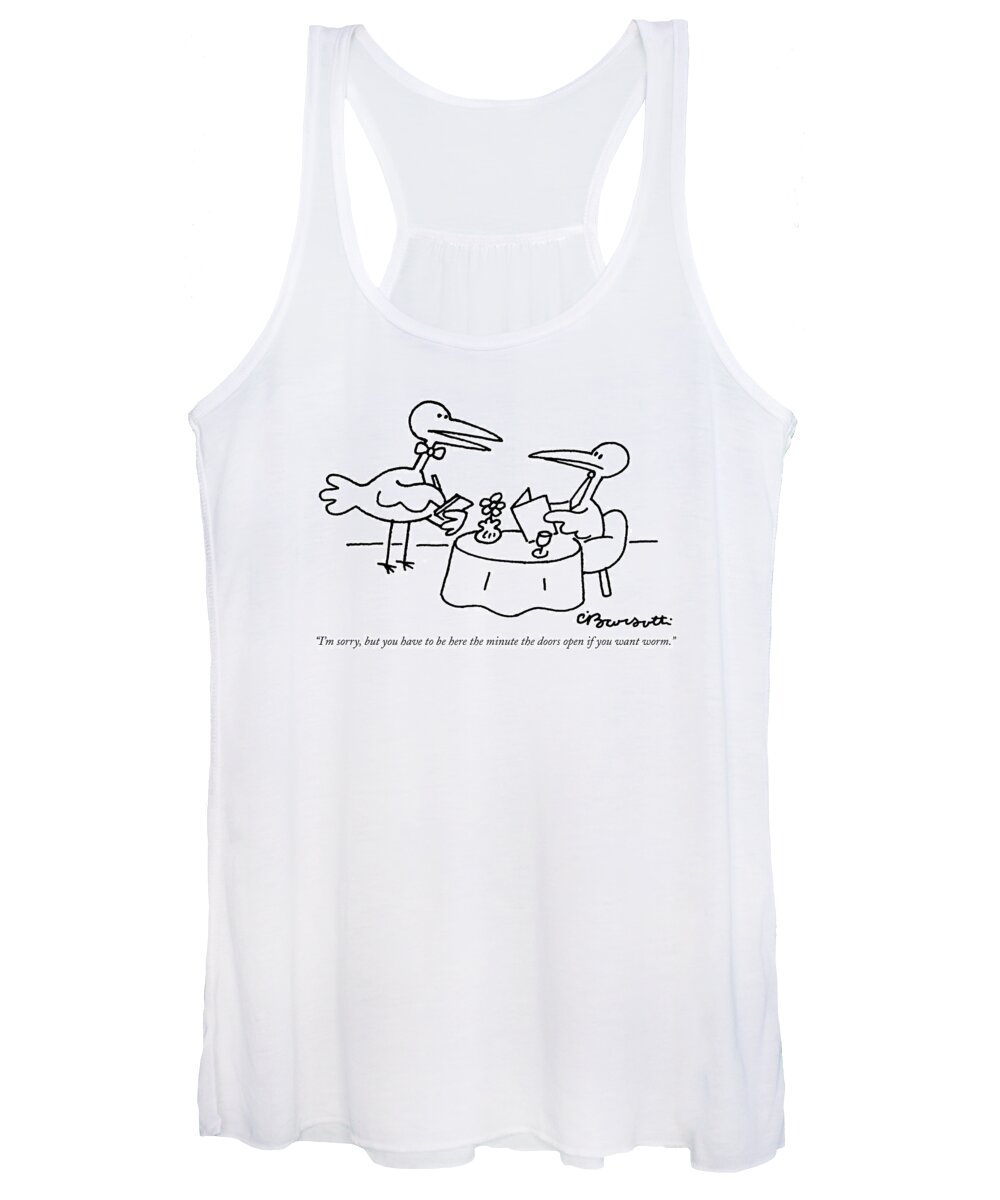 Waiters - General Women's Tank Top featuring the drawing I'm Sorry, But You Have To Be Here The Minute by Charles Barsotti