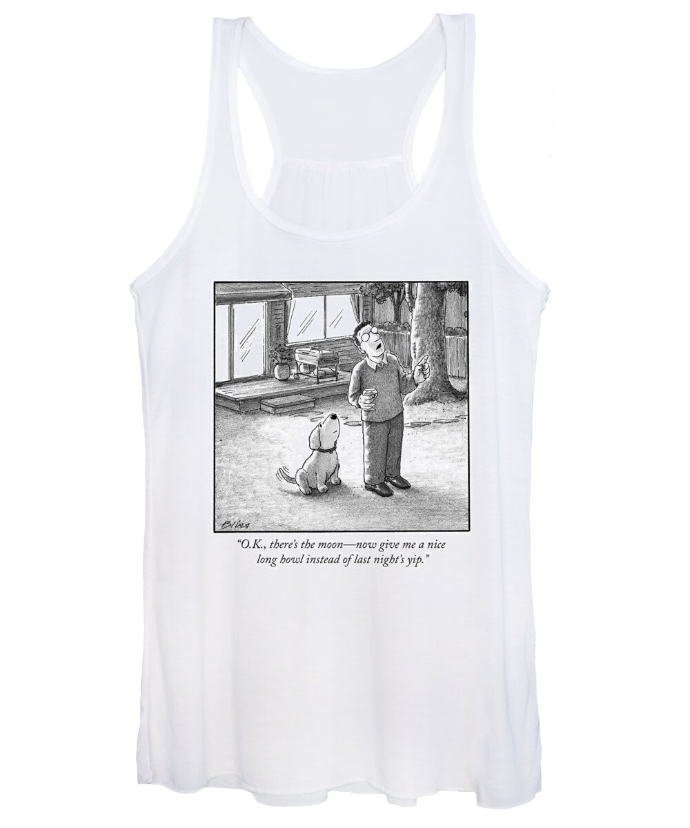 Dog Women's Tank Top featuring the drawing In His Backyard by Harry Bliss