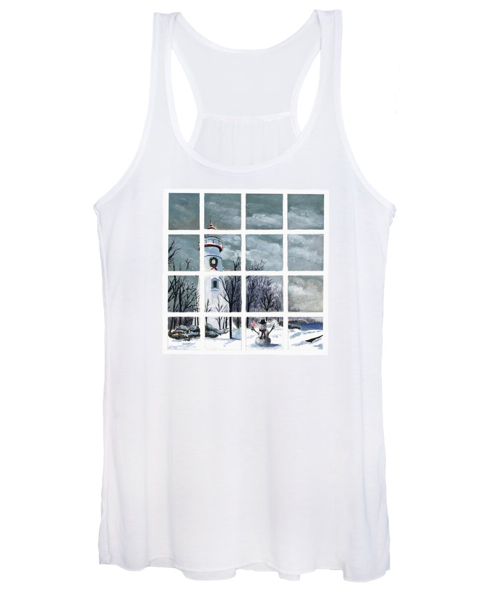 Christmas Lighthouse Painting Women's Tank Top featuring the painting In the Holiday Spirit at Marblehead by Terri Meyer