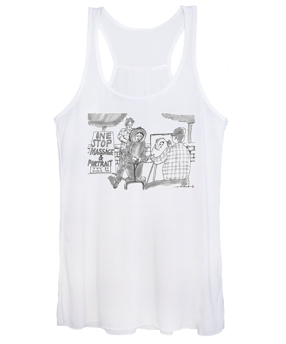Massage Women's Tank Top featuring the drawing In The Park --a Customer Sits For A One-stop by Michael Crawford