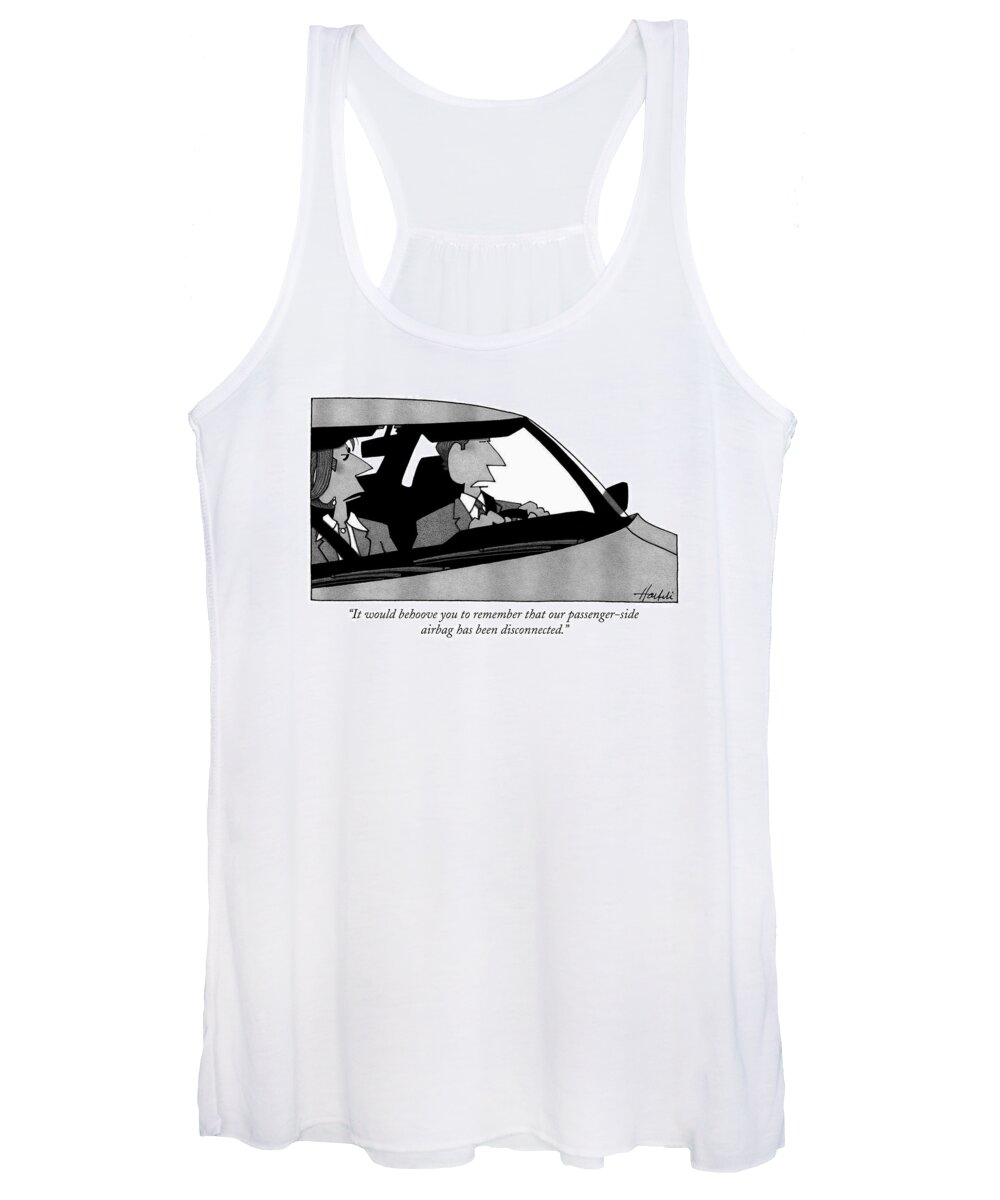 
(male Driver To Female Front Seat Passenger.) Autos Women's Tank Top featuring the drawing It Would Behoove You To Remember That by William Haefeli