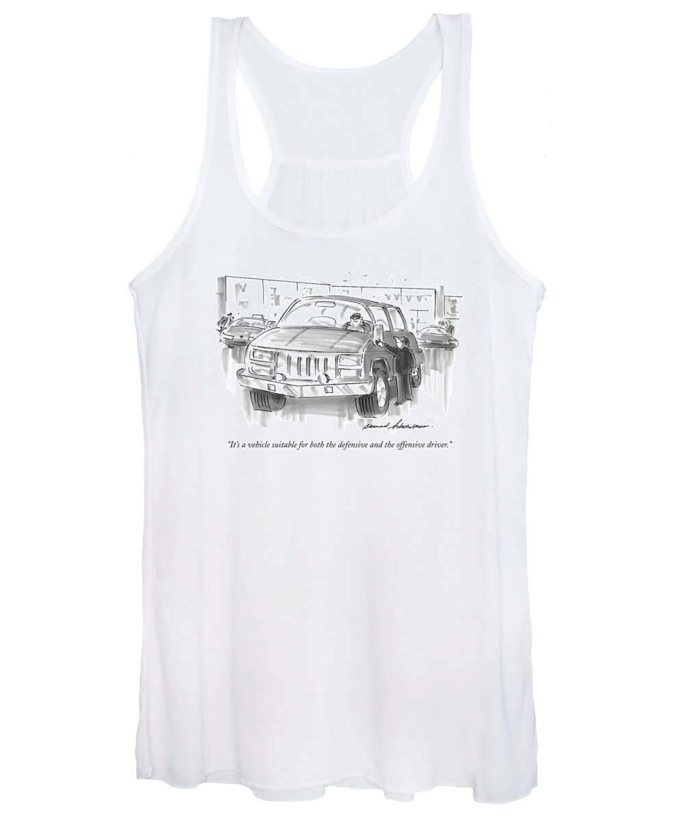 Automobiles-general Women's Tank Top featuring the drawing It's A Vehicle Suitable For Both The Defensive by Bernard Schoenbaum