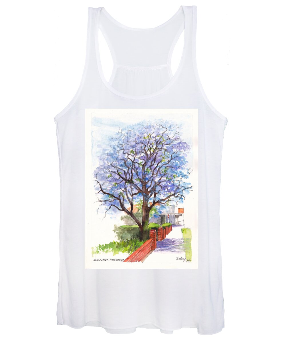 Tree Women's Tank Top featuring the painting Jacaranda Tree at Christmas Time by Dai Wynn
