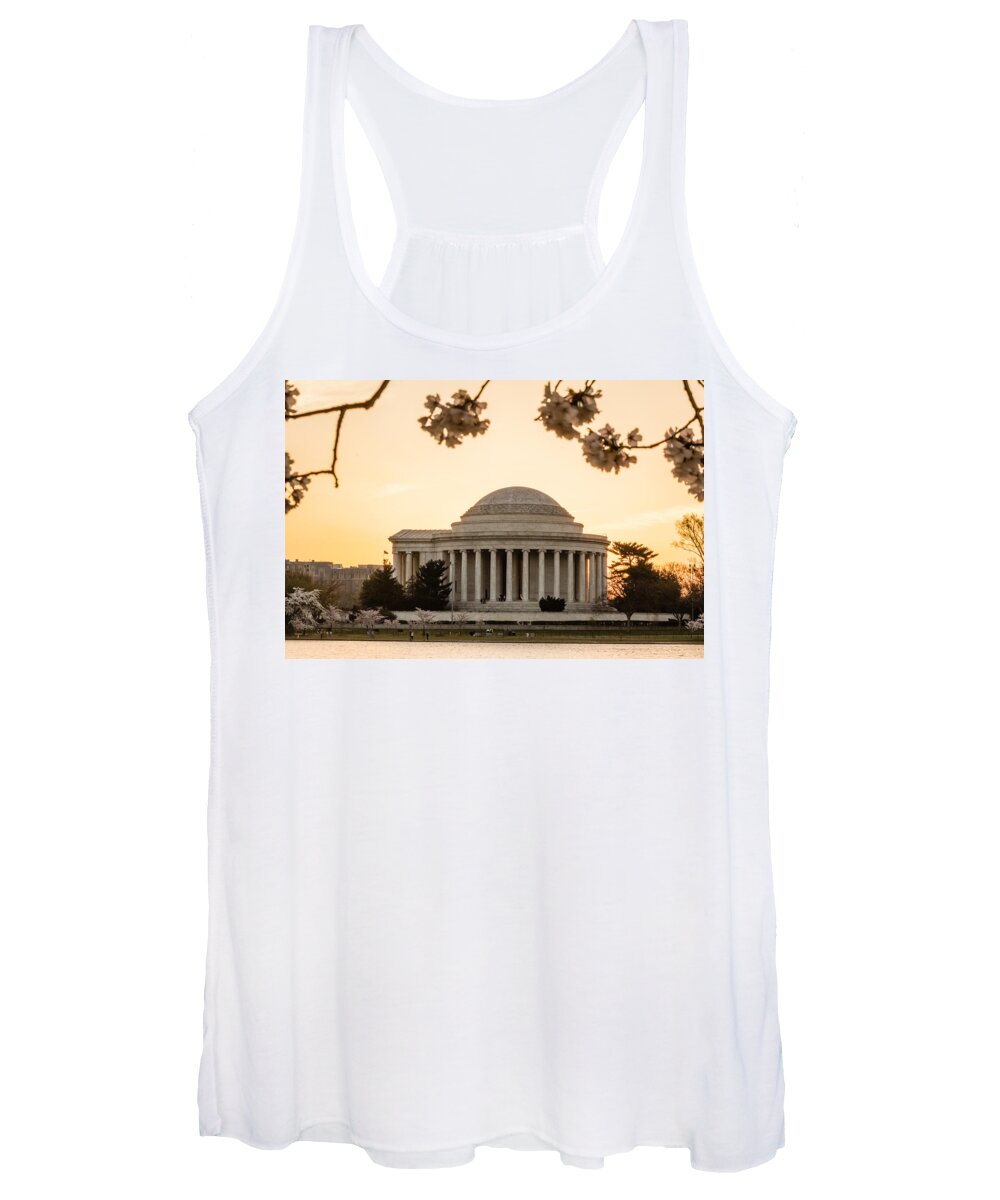 Cherry Blossom Women's Tank Top featuring the photograph Jefferson Memorial at Sunrise by SAURAVphoto Online Store