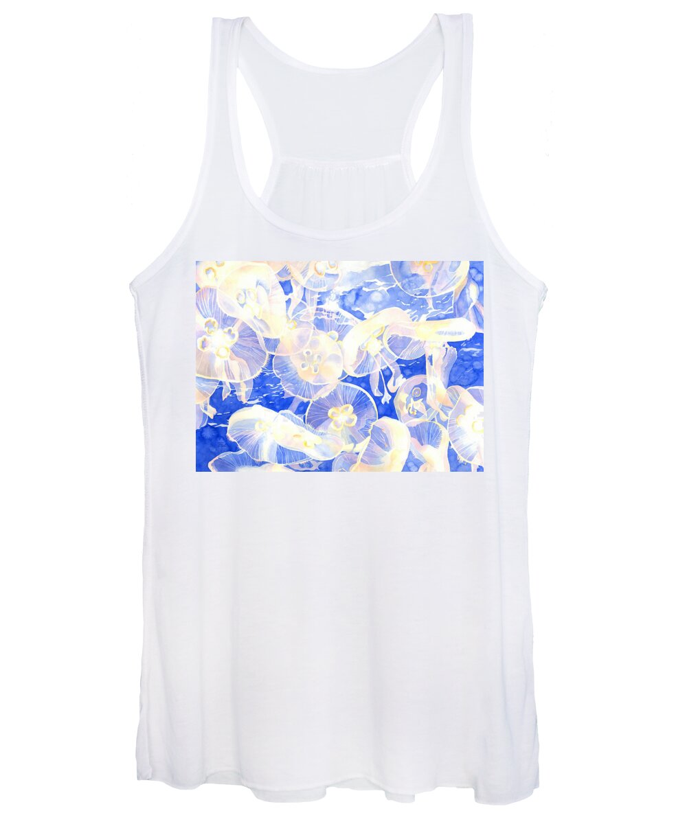 Moon Jellyfish Women's Tank Top featuring the painting Jellyfish Jubilee by Pauline Walsh Jacobson