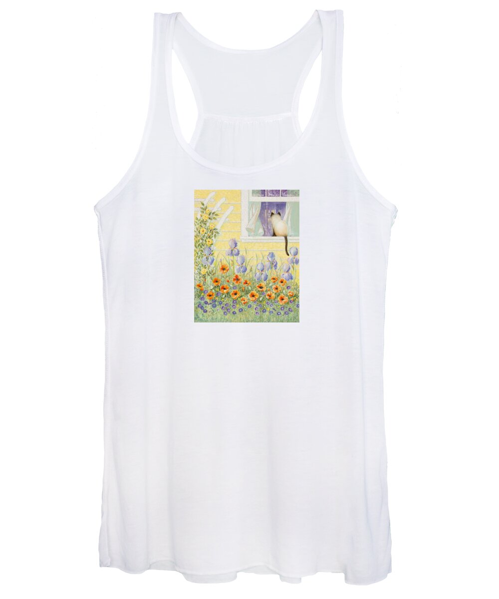 Cat Women's Tank Top featuring the painting Kitty in the Window by Lynn Bywaters