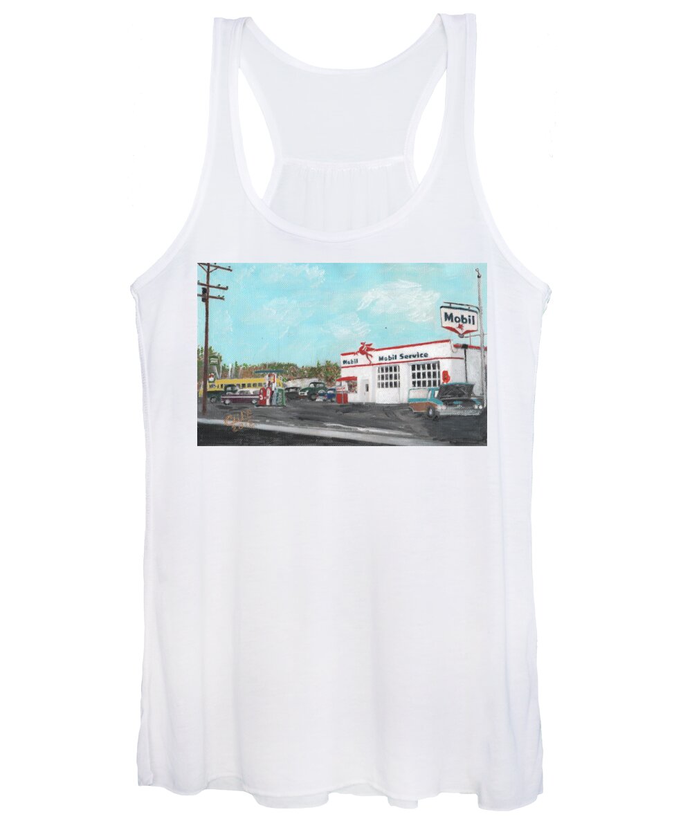 Gas Stations Women's Tank Top featuring the painting Koki's Garage by Cliff Wilson