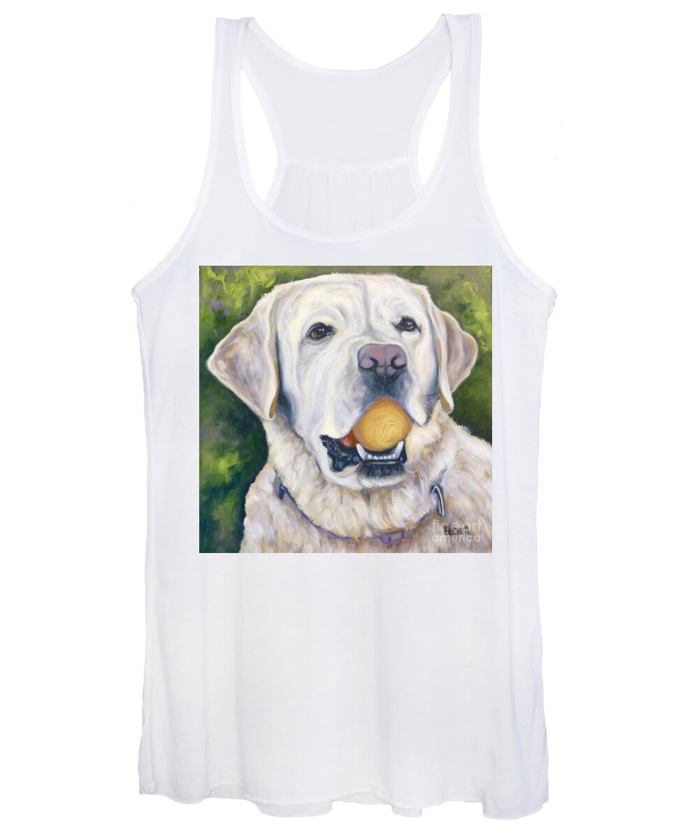 Dog Women's Tank Top featuring the painting Lab with Orange Ball by Susan A Becker