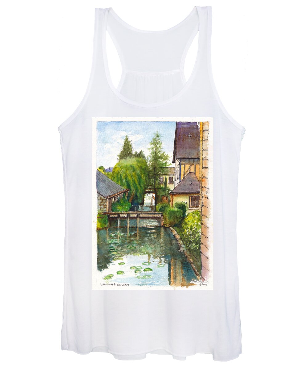 Stream Women's Tank Top featuring the painting Langeais Stream in the Loire Valley of France by Dai Wynn