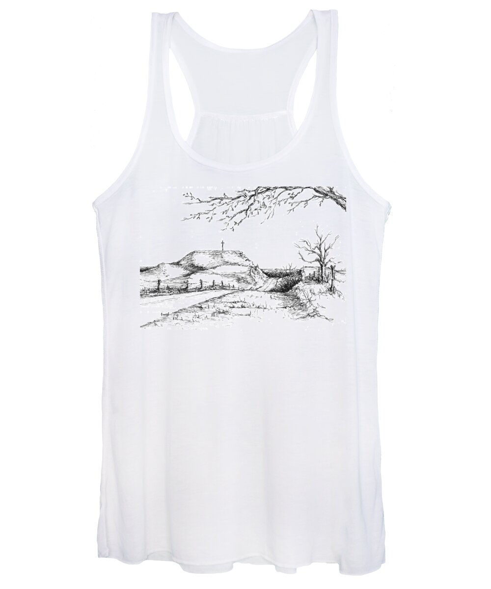 Hill Women's Tank Top featuring the drawing Last Hill Home by Sam Sidders