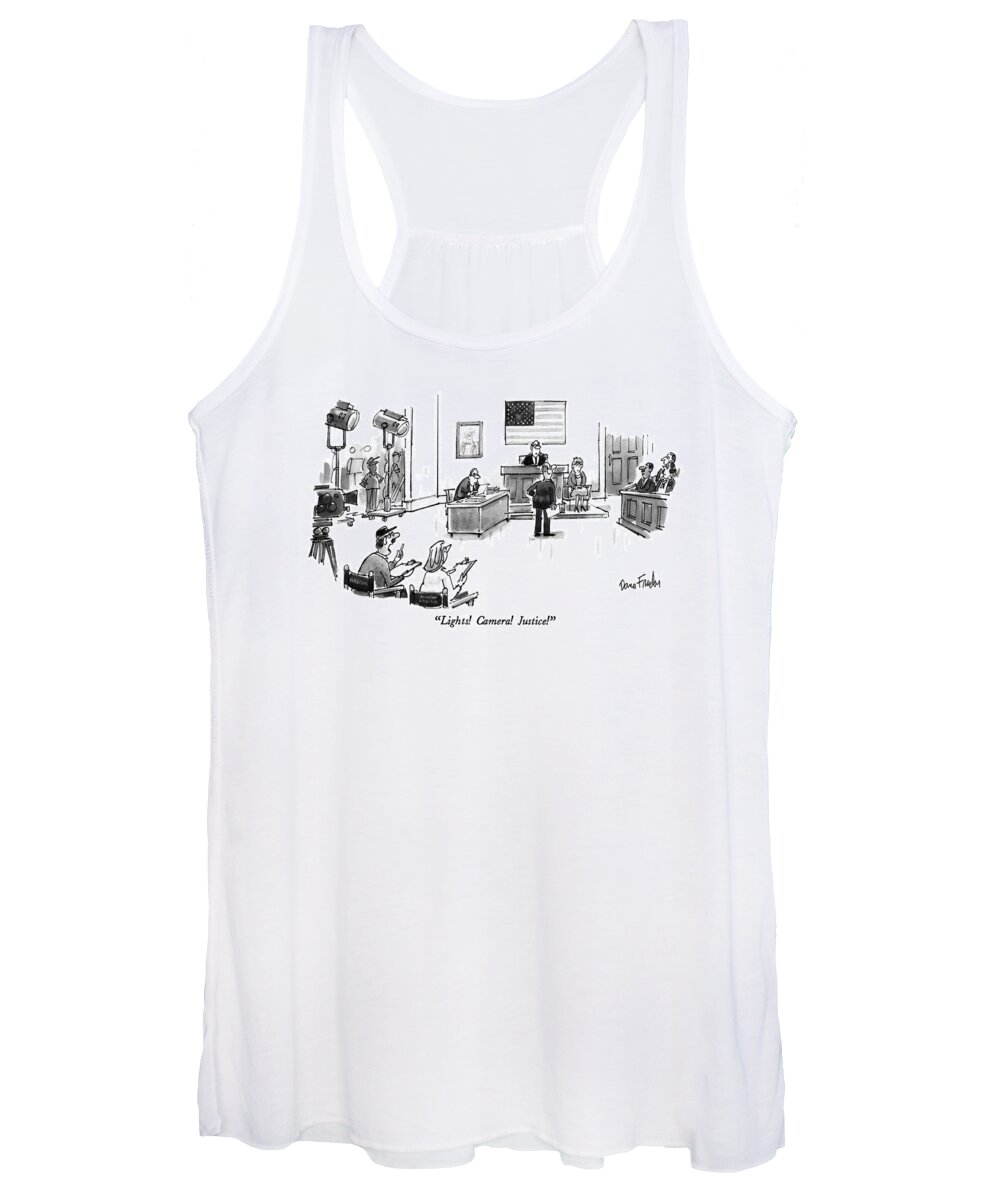 Entertainment Women's Tank Top featuring the drawing Lights! Camera! Justice! by Dana Fradon