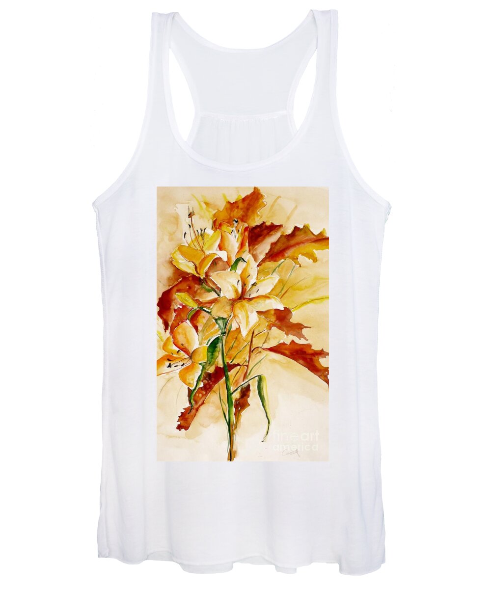 Watercolor Women's Tank Top featuring the painting Lilies by Karina Plachetka