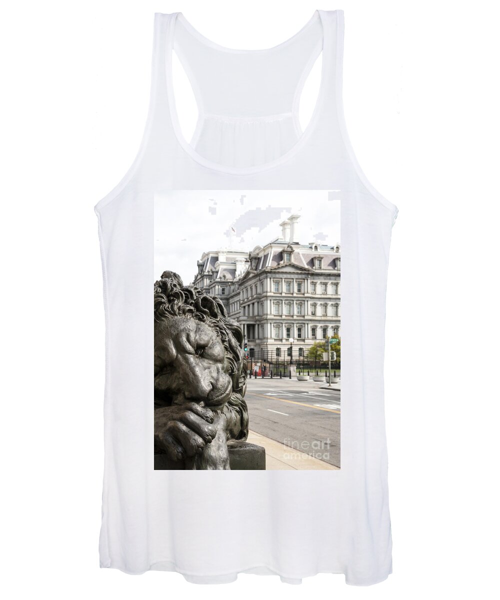 Corcoran Gallery Women's Tank Top featuring the photograph Lion statue at entrance to Corcoran Gallery of Art in Washington DC by William Kuta