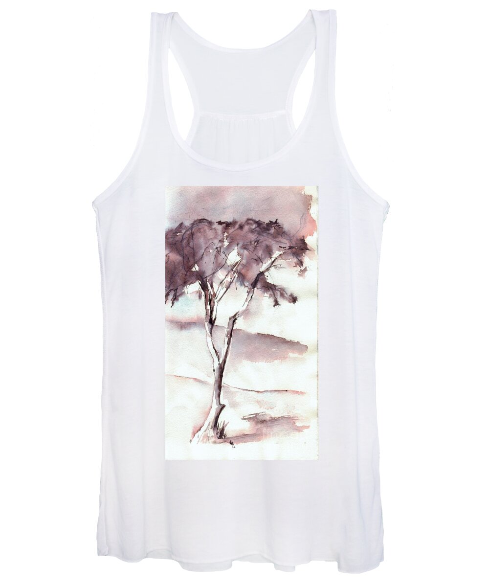 Tree Women's Tank Top featuring the drawing Lonely tree by Karina Plachetka