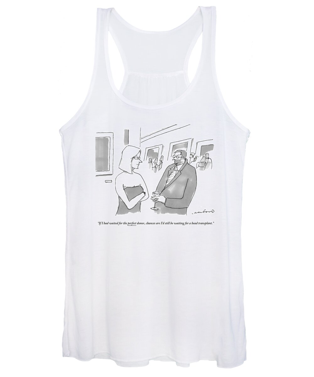 Organ Donors Women's Tank Top featuring the drawing Man With A Tiny Head Holding A Glass At A Party by Michael Crawford