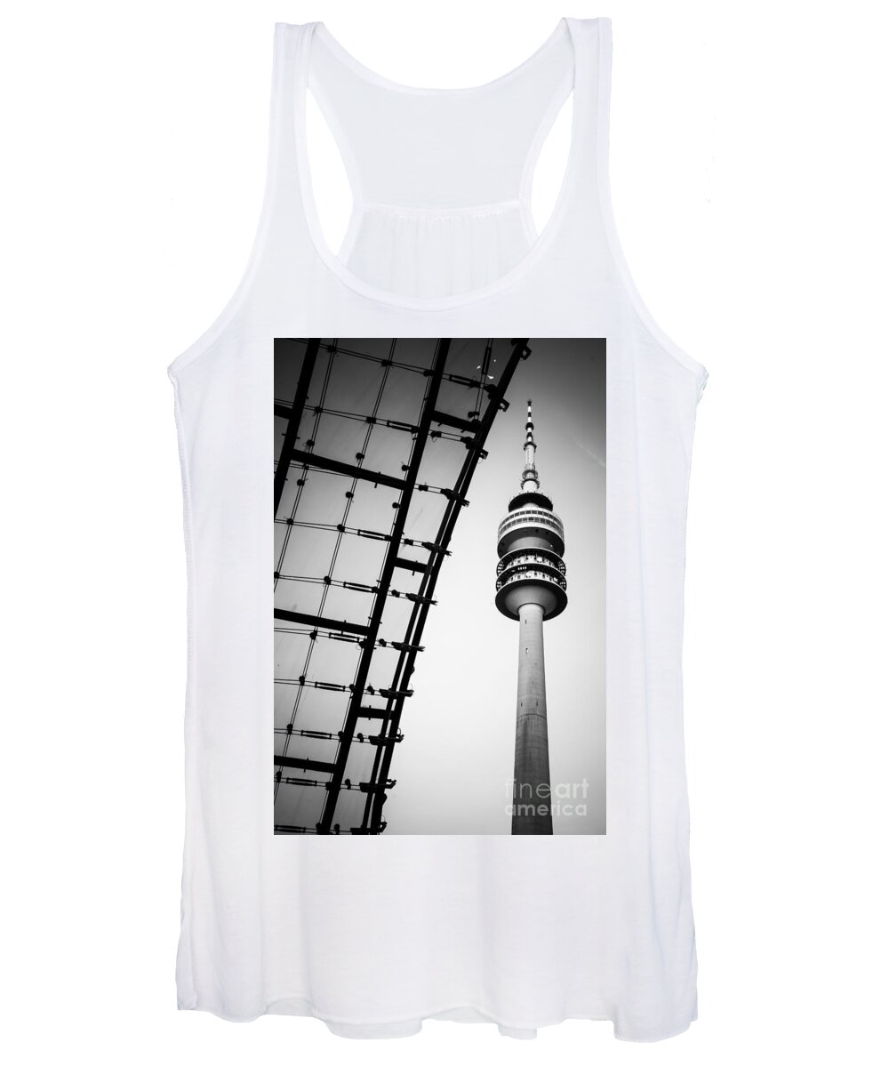 Architecture Women's Tank Top featuring the photograph Munich - Olympiaturm And The Roof - Bw by Hannes Cmarits