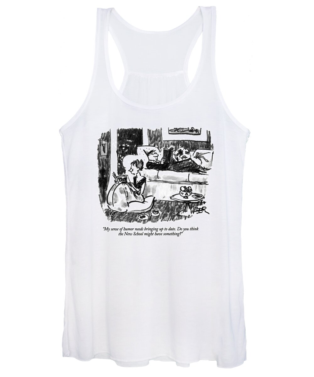 
(woman Talking To Her Husband As They Sit Reading In Living Room)
Age Women's Tank Top featuring the drawing My Sense Of Humor Needs Bringing Up To Date by Robert Weber