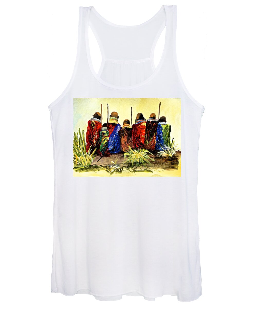 African Paintings Women's Tank Top featuring the painting N 26 by John Ndambo