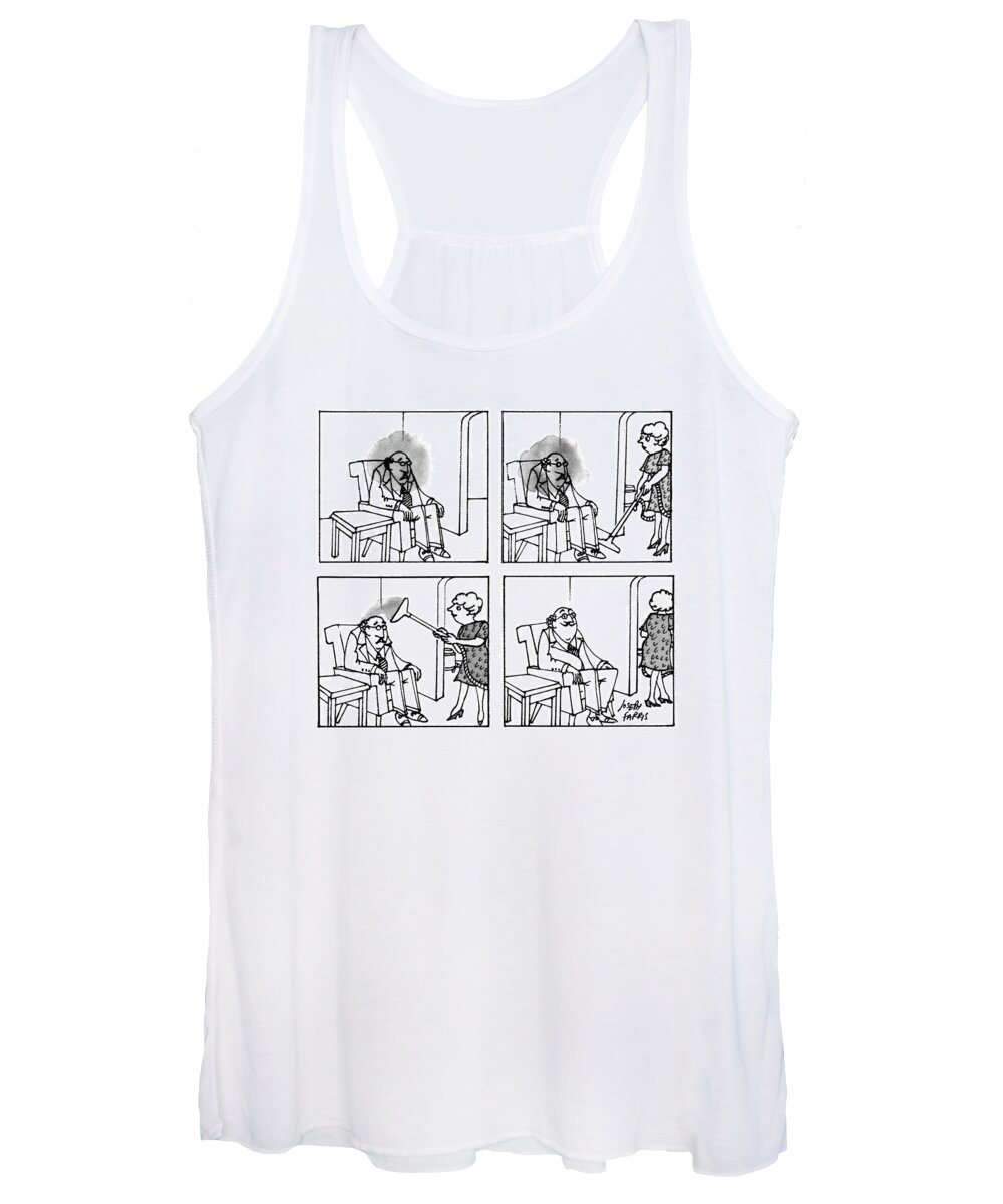 (a Man Is Sitting In A Chair With A Dark Cloud Over And Around His Head Women's Tank Top featuring the drawing New Yorker August 25th, 1986 by Joseph Farris