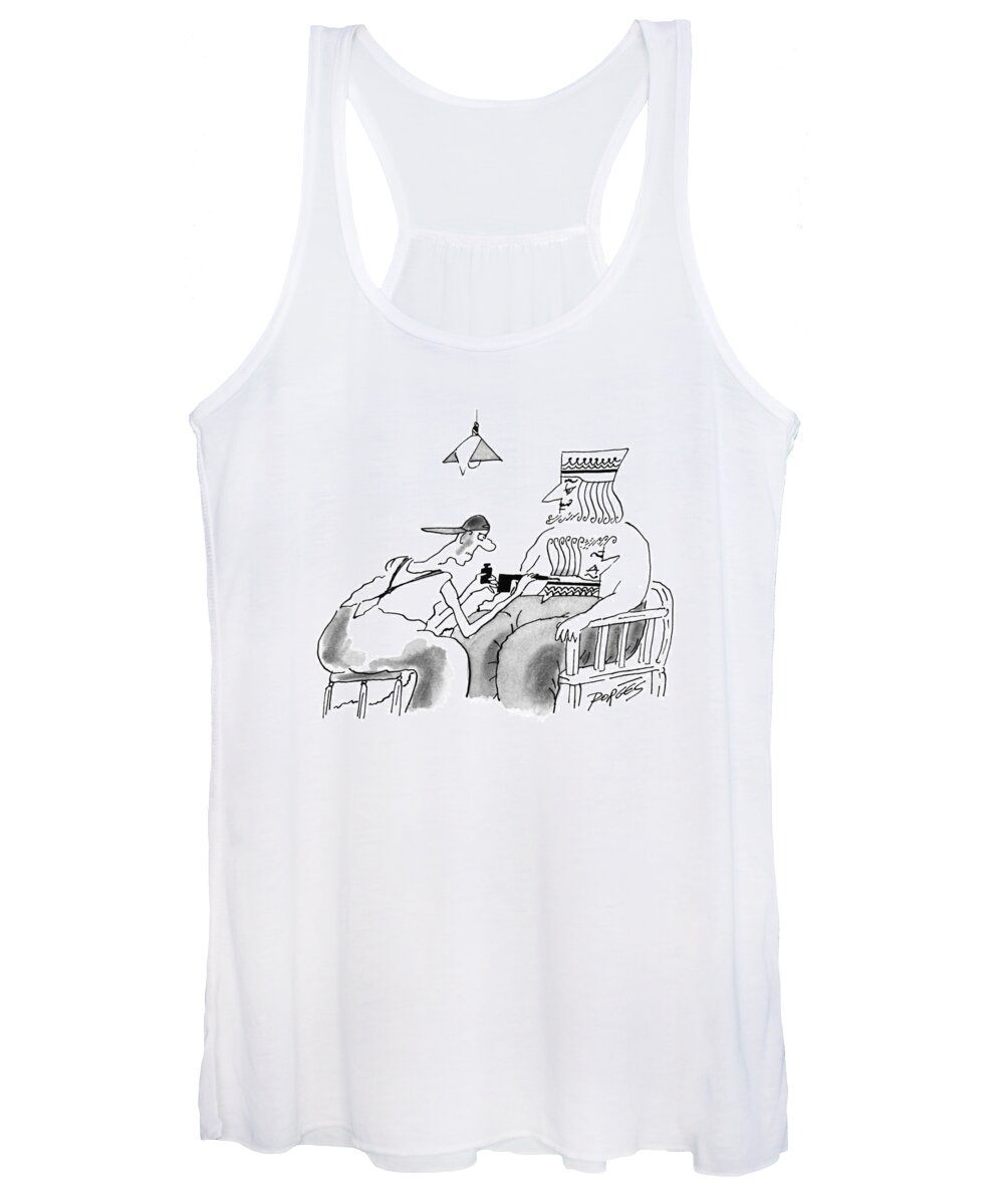 (tattoo Artist Tattoos The Chest Of A King With His Upside-down Profile So That He Looks Like A King In A Deck Of Cards.)
Art Women's Tank Top featuring the drawing New Yorker December 9th, 1996 by Peter Porges