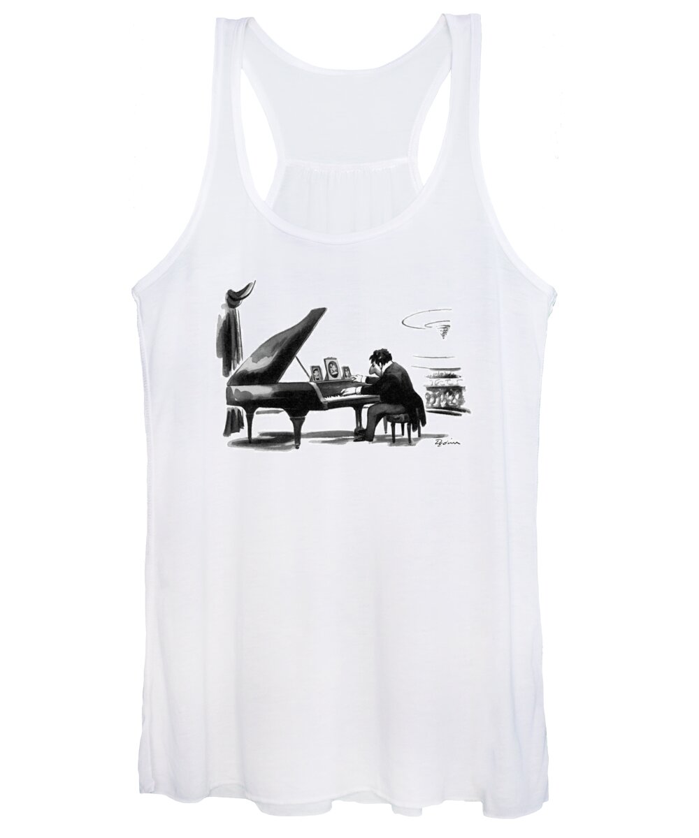 (a Pianist In Concert Has Desk-type Photographs Of His Family On The Grand Piano In Front Of Him.) Family Women's Tank Top featuring the drawing New Yorker July 30th, 1979 by Eldon Dedini