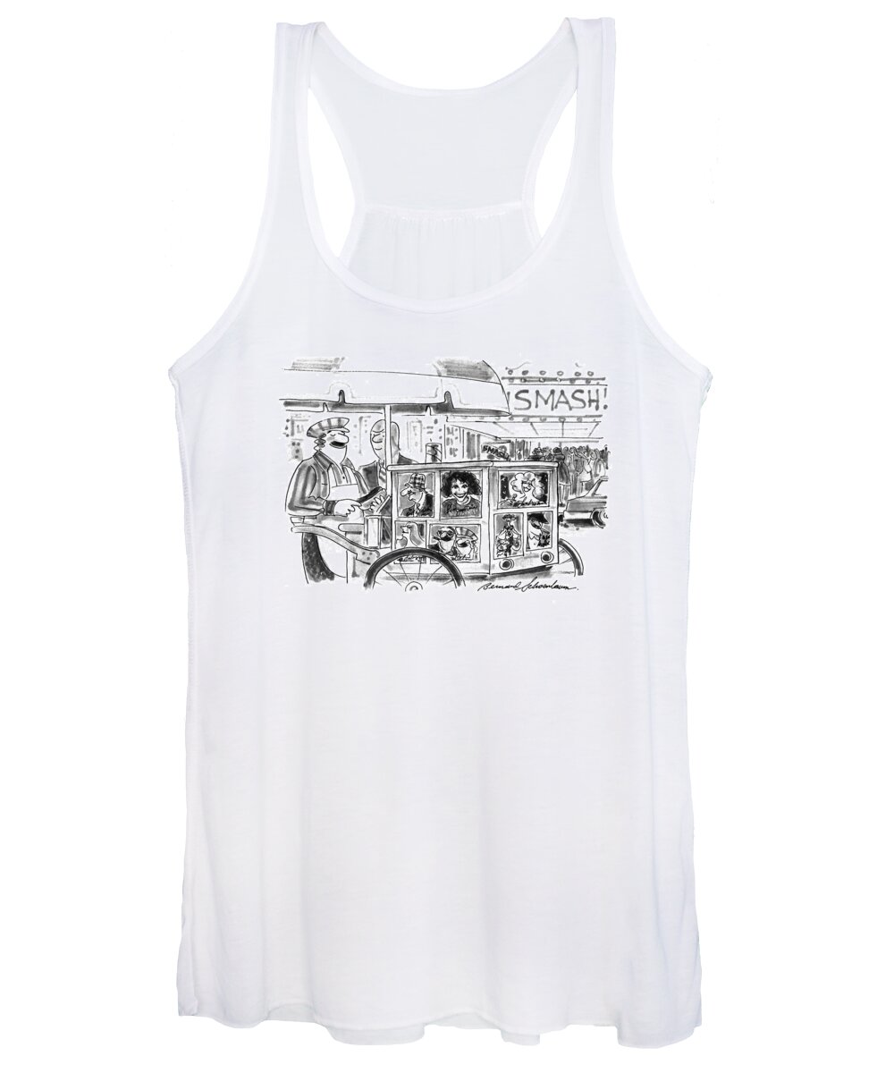 (city Street Hot Dog Vendor's Cart Is Plastered With Signed Pictures Of Celebrities)
Entertainment Women's Tank Top featuring the drawing New Yorker September 27th, 1993 by Bernard Schoenbaum